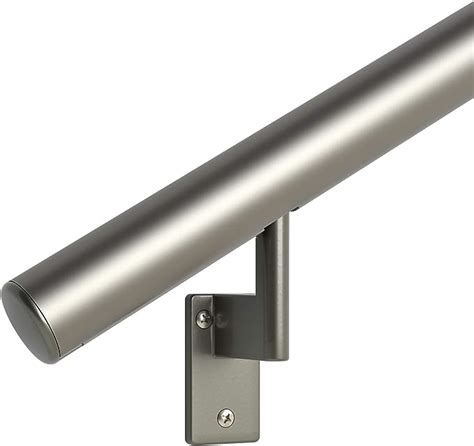 6 ft. Handrail - Complete Kit. Champagne Anodized Aluminum with 4 Champagne Wall Brackets + Flush Endcaps, 1.6" Round