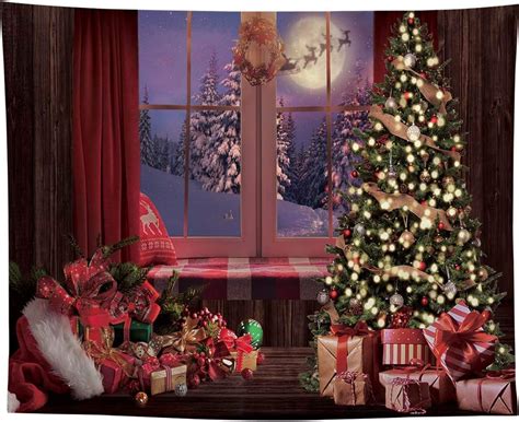 Exclusive Allenjoy 10x8ft Red Christmas Window Photo Backdrop for Winter Portrait Photography Santa Xmas New Year Merry Background Newborn Baby Shower Family Holiday Party Supplies Decoration Photoshoot Picture
