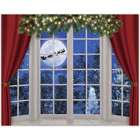 Exclusive Allenjoy 10x8ft Red Christmas Window Photo Backdrop for Winter Portrait Photography Santa Xmas New Year Merry Background Newborn Baby Shower Family Holiday Party Supplies Decoration Photoshoot Picture