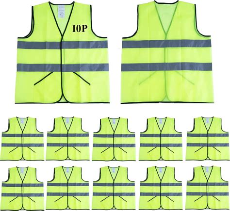 CIMC, Yellow Reflective Visibility Safety Vests with Pockets,10 pack, Hi Vis Construction Vest, Working outdoor for man,woman