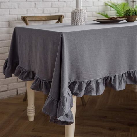Crazy Deals ColorBird French Vintage Ruffle Trim Tablecloth Washable Cotton Linen Table Cover for Kitchen Farmhouse Rustic Wedding Banquet Baby Shower Tabletop Use (Rectangle/Oblong, 60 x 102 Inch, White)
