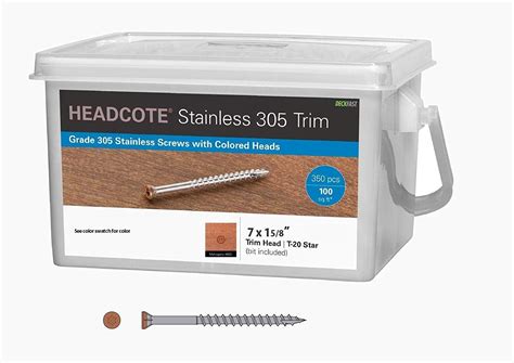 Headcote 7 x 1-5/8" - 34 Brown - Stainless Steel Trim Head Deck Screws - 350 pc. Deck Pack for 100 Sq. Ft. of Decking - STX34T07162