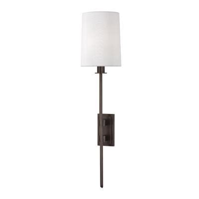 Best Review Hudson Valley Lighting 3411-OB Fredonia - One Light Wall Sconce - 5.5 Inches Wide by 22.75 Inches High, Old Bronze Finish with White Faux Silk Shade