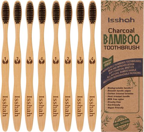 Isshah Biodegradable Eco-Friendly Natural Compostable Bamboo Toothbrushes - Pack Of 8