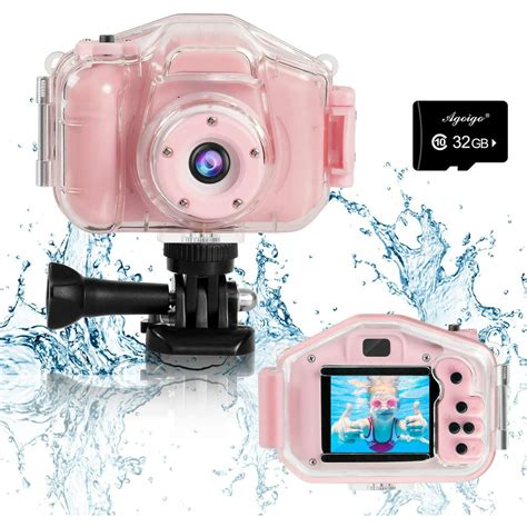 Luoges Kids Digital Waterproof Camera Toys for 4-12 Year Old Boys Girls Christmas Birthday Gifts,Underwater Camera for Kids with 1080P 2.4" Large Screen with Silicone Case/Game/8GB TF Card(Pink)