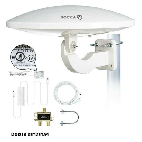 Outdoor TV Antenna for Multiple TVs, ANTOP UFO Amplified Rooftop/Attic/RV/Marine HDTV Antenna 65 Miles Omni Directional Extremely High Reception with 33ft Coaxial Cable and Signal Splitter for 2 TVs