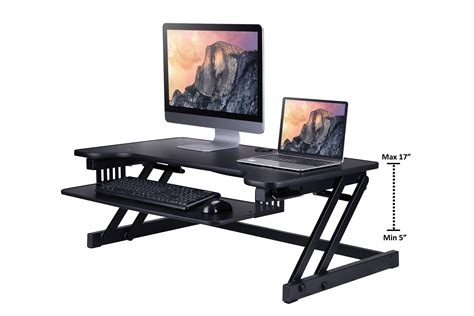 Exclusive Rocelco 37.5" Deluxe Height Adjustable Standing Desk Converter - Quick Sit Stand Up Dual Monitor Riser - Gas Spring Assist Computer Workstation - Large Retractable Keyboard Tray - Gray (R DADRG)