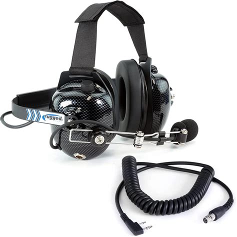 Rugged Radios H41-CF Carbon Fiber Style Behind The Head Two Way Radio Headset with CC-Ken Coil Cord Cable for Rugged V3, RH5R, RDH16, Baofeng & Kenwood 2-Pin Radios