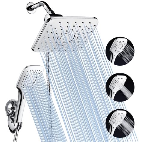 Shower Faucet Sets 8 Inch Rain Shower Head 2 Cross Knobs Mixer Shower System with Handheld Shower Spray Brushed Nickel Finish Silver