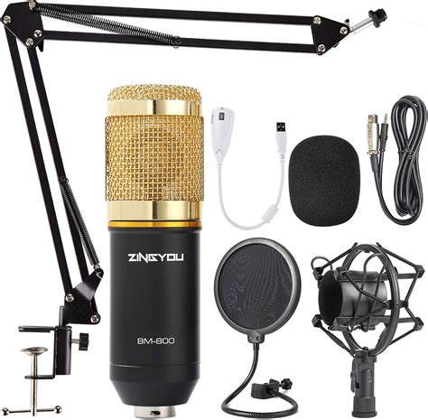 Authentic ZINGYOU Condenser Microphone Bundle, BM-800 Mic Kit with Adjustable Mic Suspension Scissor Arm, Shock Mount and Double-Layer Pop Filter for Studio Recording & Brocasting (BM-800 Microphone Bundle)